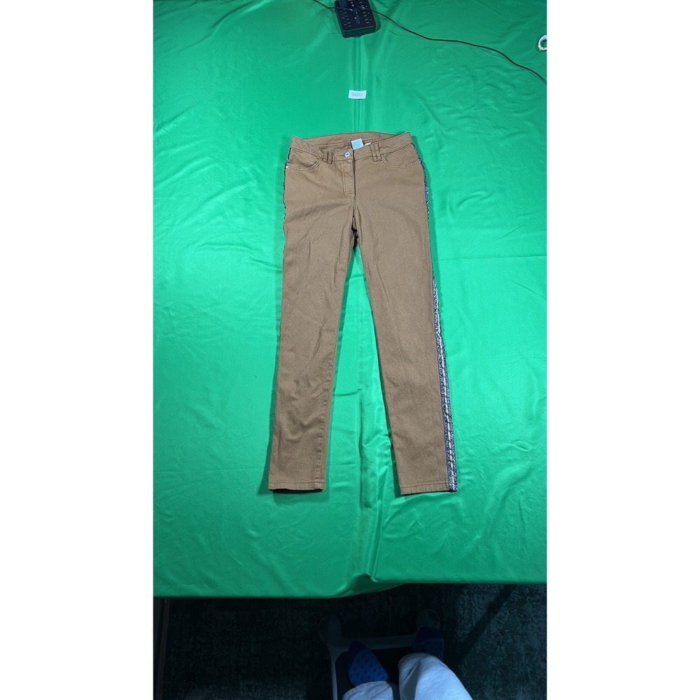 M&S London Camel Tan Slim Leg Chinos Metallic Side Stripe Pants Womens 4